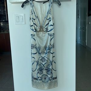 Roberto Cavalli silk print dress.  Gold threading in design. Excellent condition